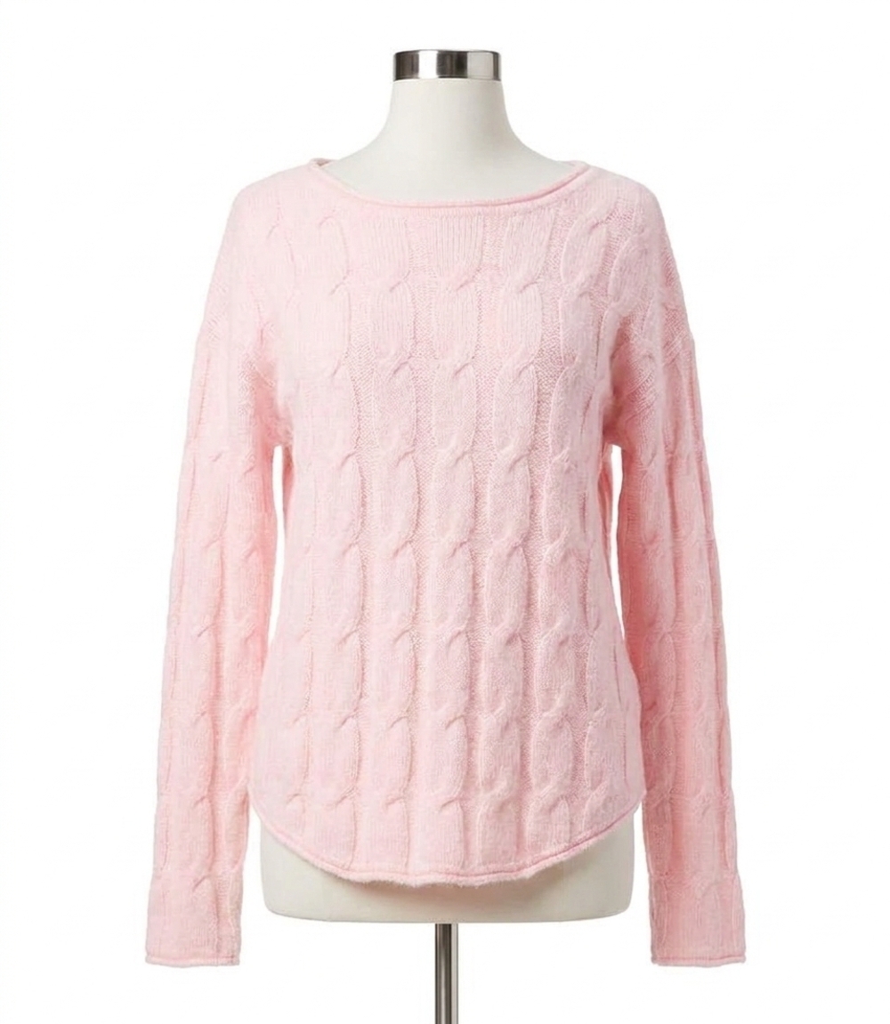 NEW KAREN KANE poet cable shirt tail sweater in pink